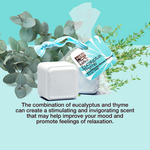 Eucalyptus Thyme Shower Steamers is a stimulating and invigorating scent