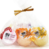 Hemp Bath Bomb 6-Pack front side showing Flower Power - Rose, Citrus Bliss - Clementine and Peace Out - Patchouli