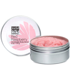 Red Raspberry Body Scrub in metal tin and in color pink