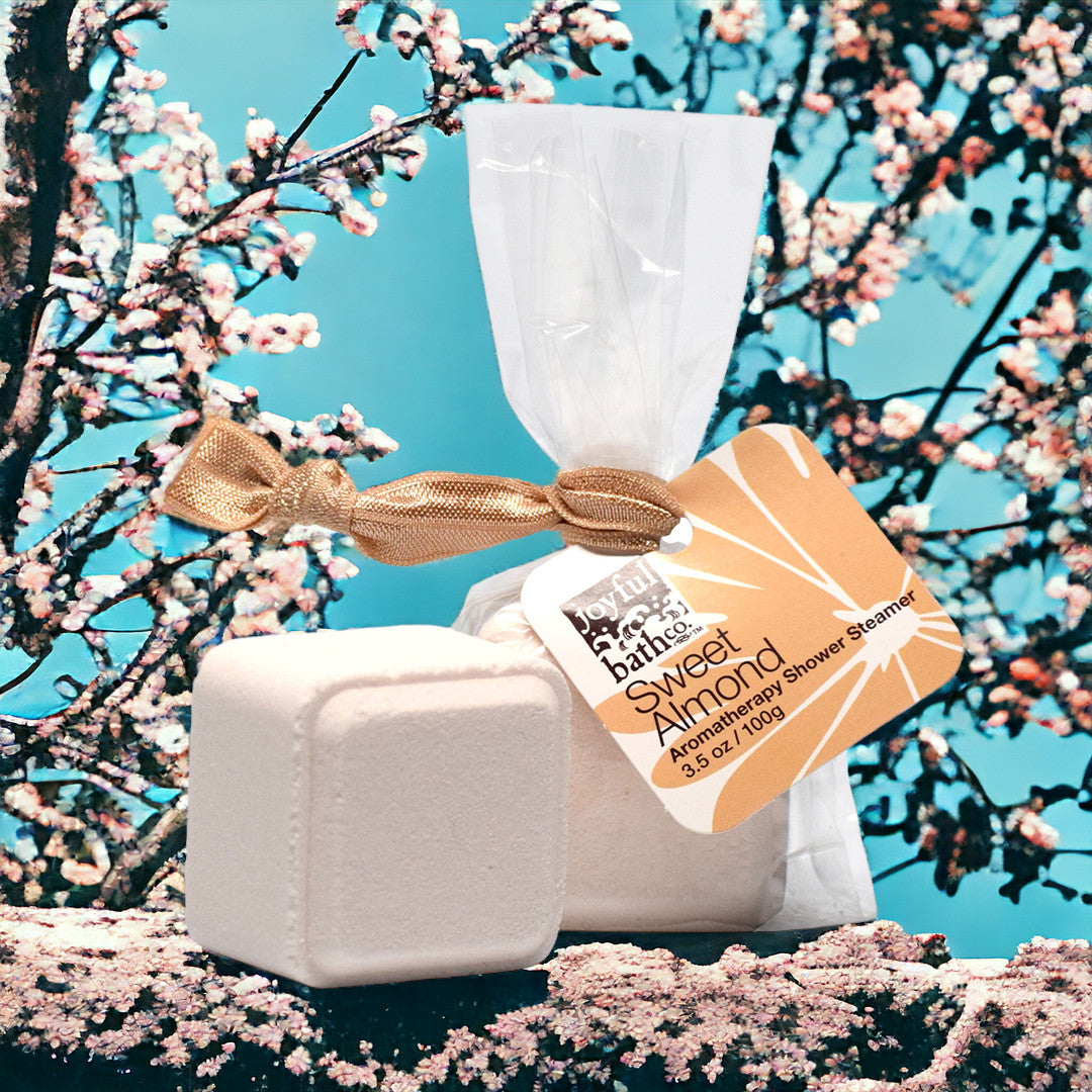 Sweet Almond shower steamer with almond trees 