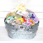 Shower Power Gift Bucket all wrapped up with a pretty white bow