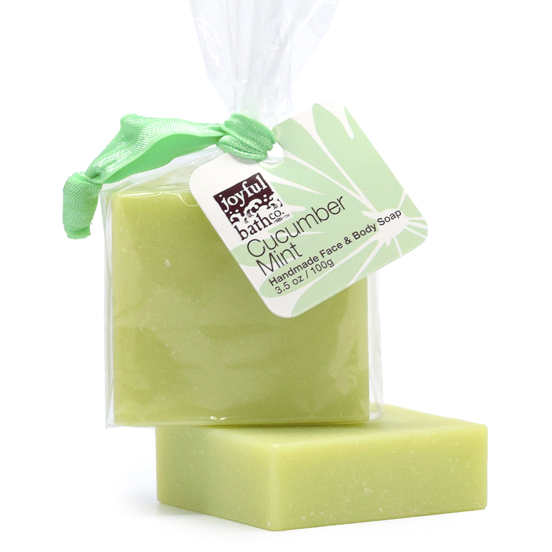 a green bar of soap in the scent of Cucumber Mint soap 
